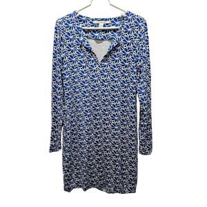 Diane von Furstenberg DVF Blue White Geometric Knit Dress Womens 4 Long Sleeve